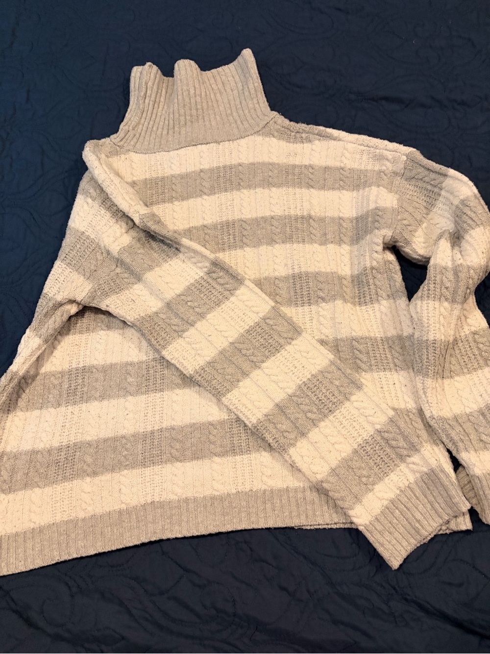 Cato Striped Turtleneck Sweater in White and Gray